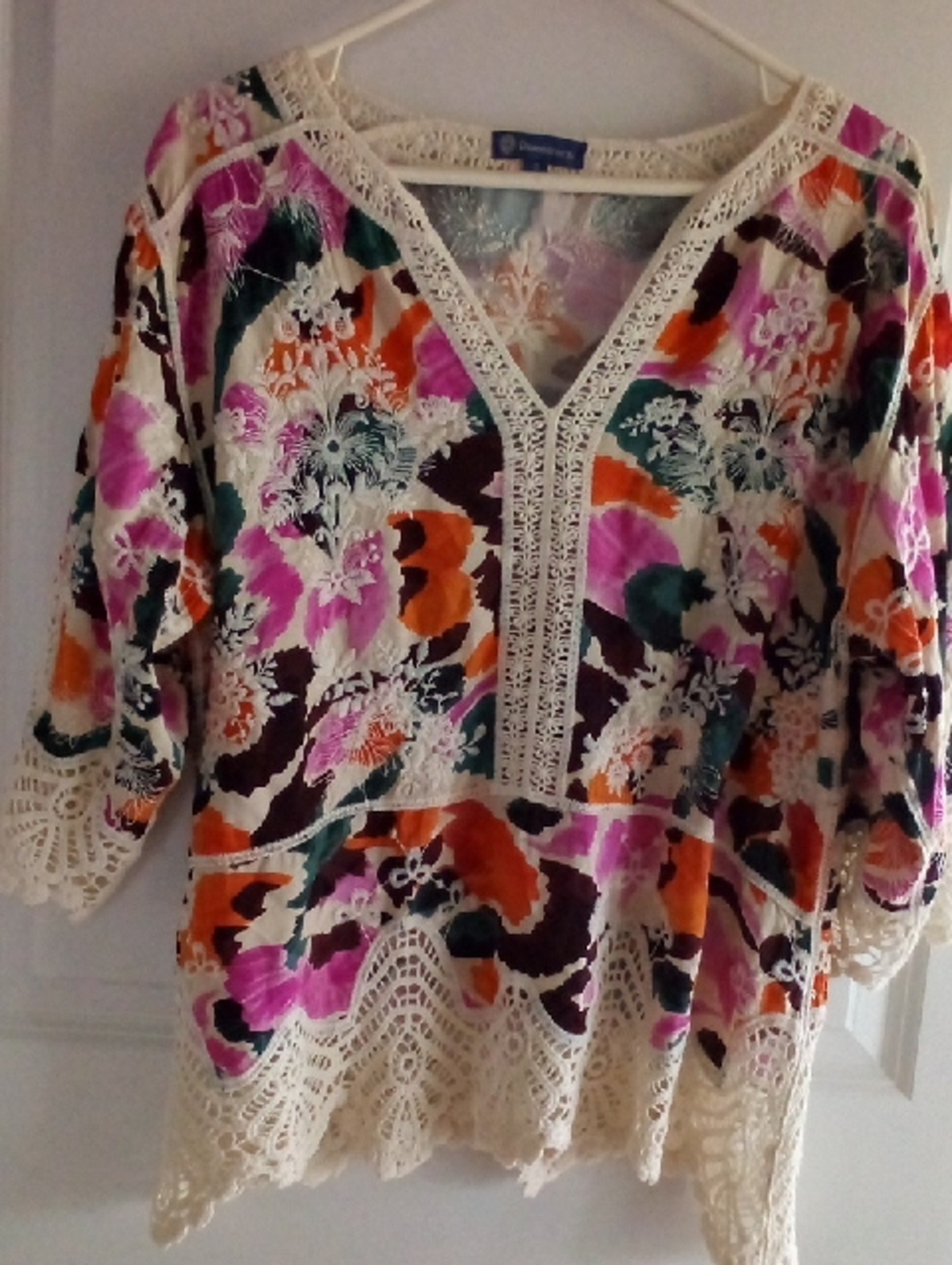Boho Floral Crochet-Trim Tunic Top in Multicolor